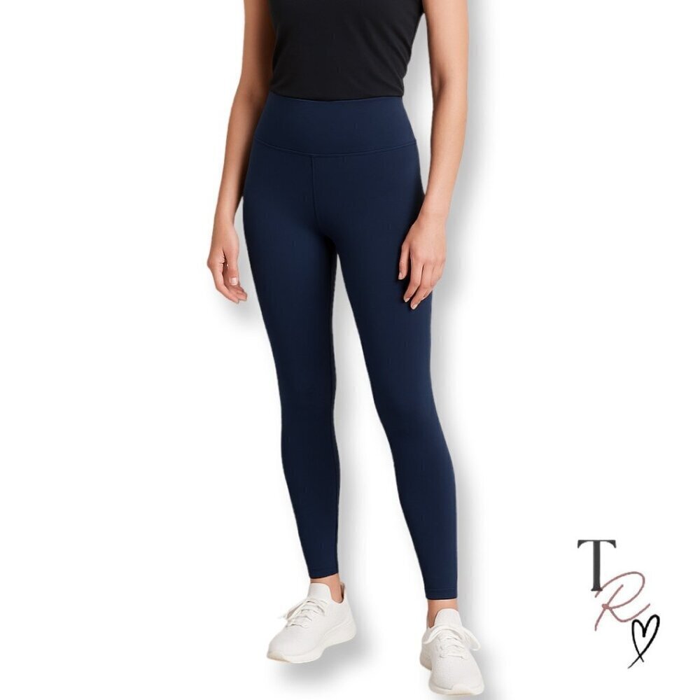 Athleta Classic Wide Waitband High Rise Athletic Leggings Navy Blue Small TALL